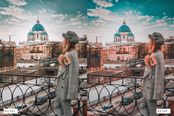Фотография с цветокоррекцией из набора бирюзовое кино у водопада пресеты