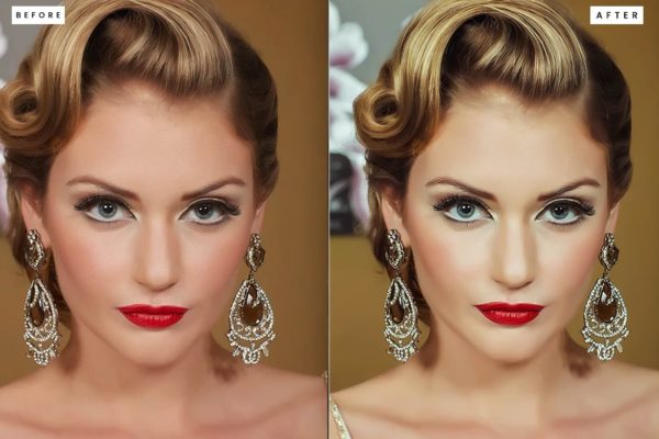 Демонстрация обработки портретной съёмки профилем из набора гламурный бьюти ретушь пресеты