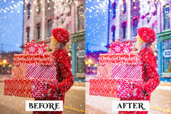 Фотография с цветокоррекцией из набора насыщенные рождественские пресеты для съёмки праздника