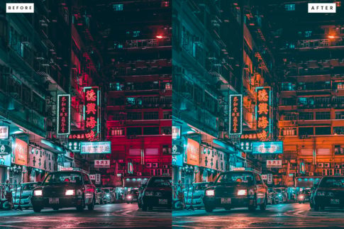 Фотография с цветокоррекцией из набора неоновый токио в отражениях пресеты