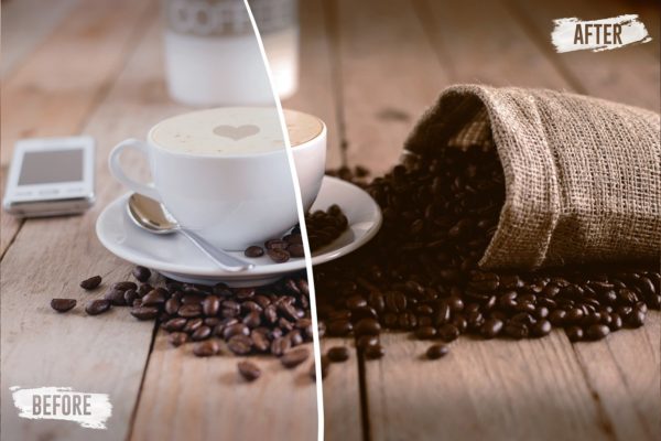 Фотография с цветокоррекцией из набора пресеты для кофейной эстетики