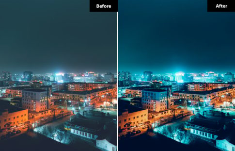 Фотография с цветокоррекцией из набора синий ночной город пресеты