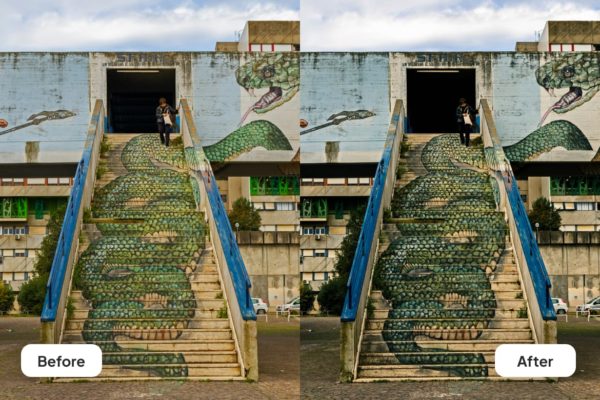 Фотография с цветокоррекцией из набора терракотовый город и графити пресет