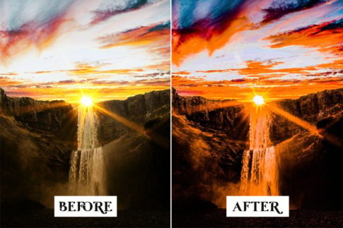Фотография с цветокоррекцией из набора золотой закат над горизонтом пресеты